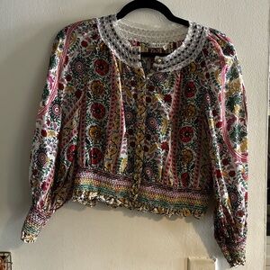 Alice + Olivia Multicolor Floral Embroidered Peasant Blouse